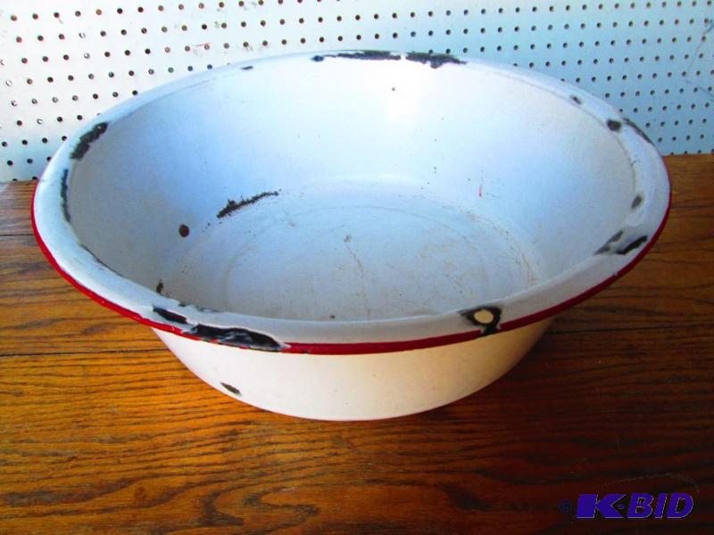 Antique metal bowl, 16&quot across...