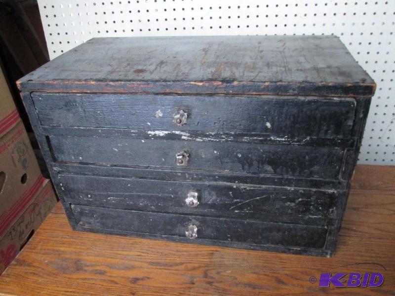 Antique wood tool box, 22 x 12&quot and 14&q...