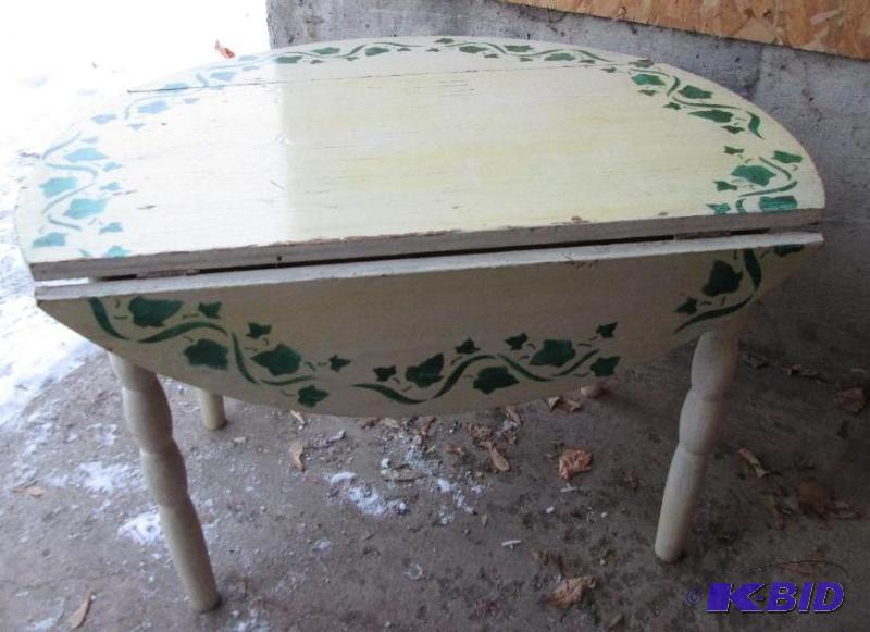 Drop leaf table, white with green trim. 32&qu...