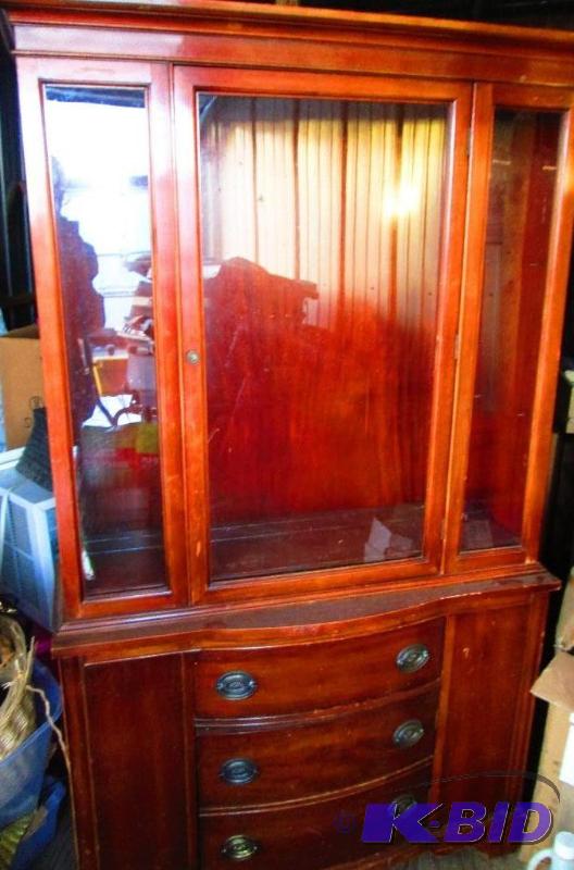 Glass front hutch, all wood, one drawer and c...