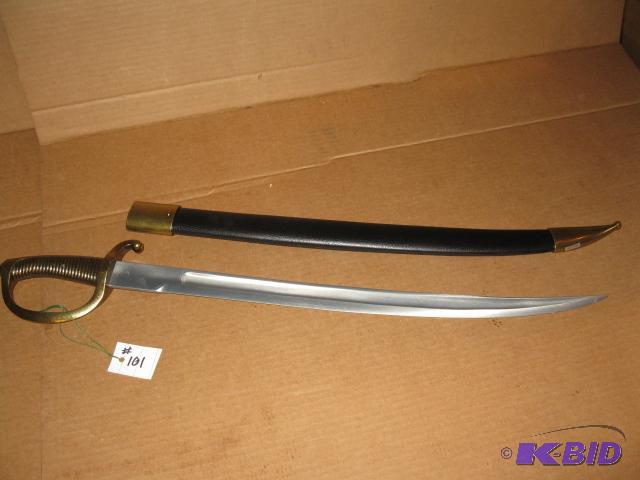lot 101 image: Military sword with black sheath, 30 inches, ...