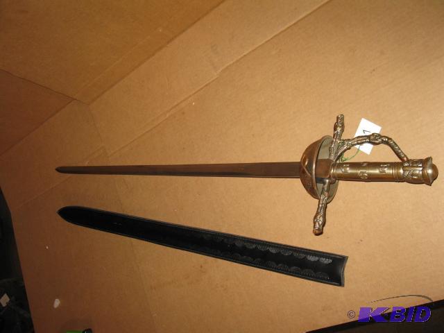 lot 107 image: Replica Medieval sword with black leather she...