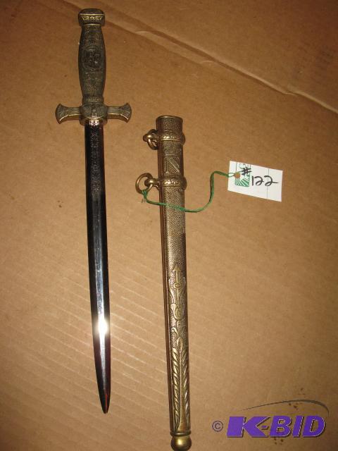 lot 122 image: Dagger with metal sheath, 16 inch, replica...