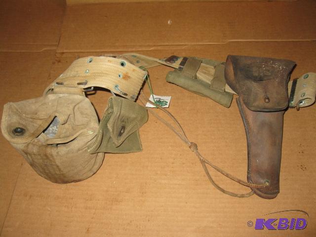 lot 130 image: Vintage Military belt with holster, Embossed ...