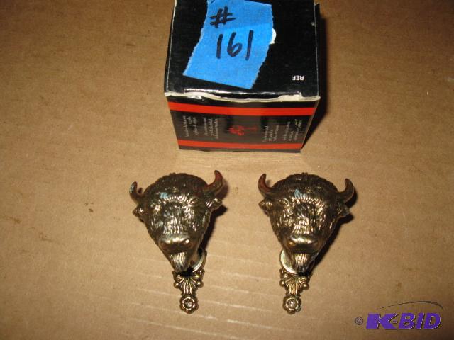 lot 161 image: Pair of Buffalo head display hooks, new in bo...