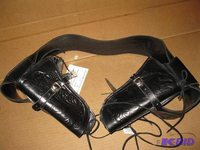 lot 183 image: New black leather double holster, embossed...