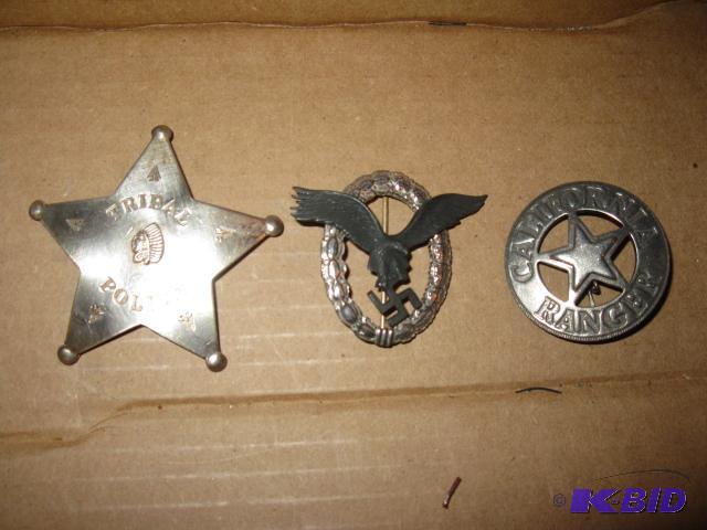 lot 187 image: German Badge, tribal police badge, and Califo...