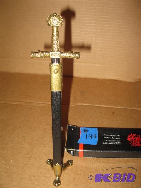 lot 193 image: Replica Mini sword letter opener with stand a...