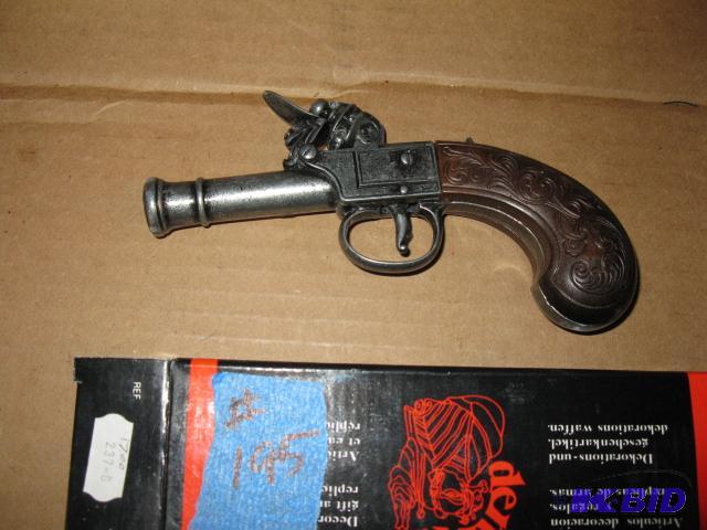 lot 195 image: Replica black powder pistol, new in box, 7 in...