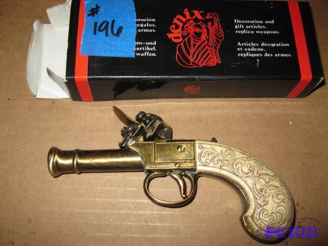 lot 196 image: Replica black powder pistol, new in box, 7 in...