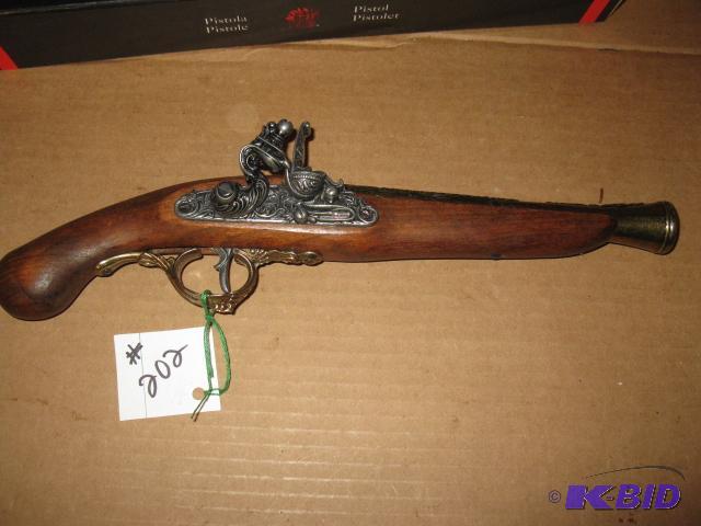 lot 202 image: replica black powder pistol, wood and metal h...