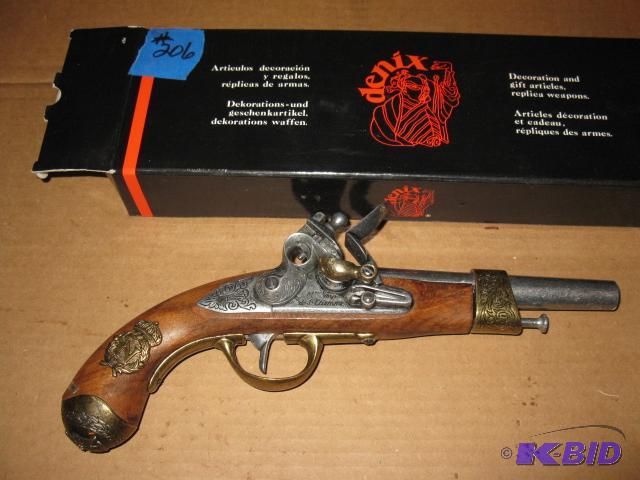 lot 206 image: replica black powder pistol, wood and metal h...