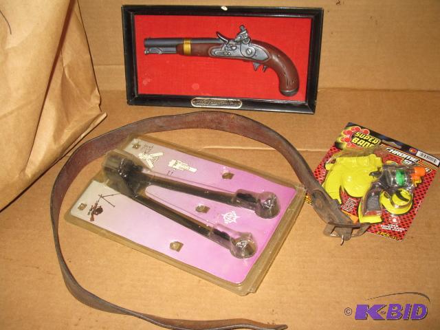 lot 231 image: Misc lot with bipod, gun plaque, toy revolver...