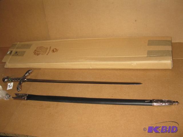 lot 97 image: Sword with sheath, 41 inches, new in box, rep...