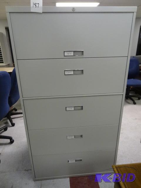lot 187 image: 36" Metal 5 Drawer Lateral File...