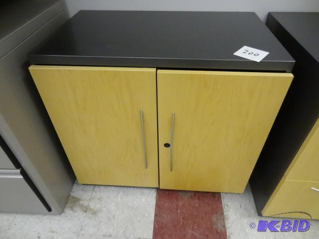 lot 200 image: 2 Door Metal Cabinet, 30 X 19 X 27. One Shelf...