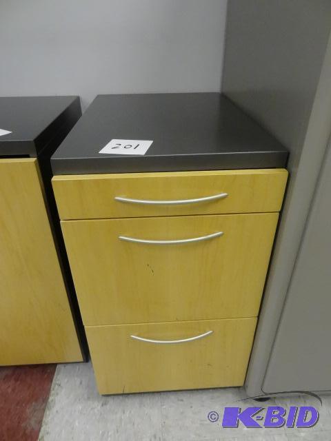 lot 201 image: 3 Drawer Metal Cabinet. 15 X 22 X 27 Laminate...