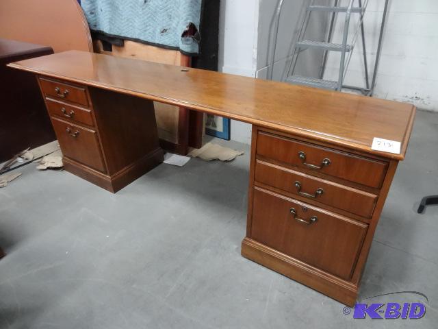lot 213 image: Wood CredenzaDesk. 6 Drawer. 91 X 19 X 29 Jo...
