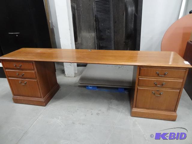 lot 220 image: Jofco Wood Desk. 6 Drawer. Has Lock and Key 9...