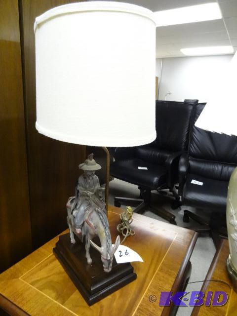 lot 26 image: China Man Riding on Donkey. Table Lamp...