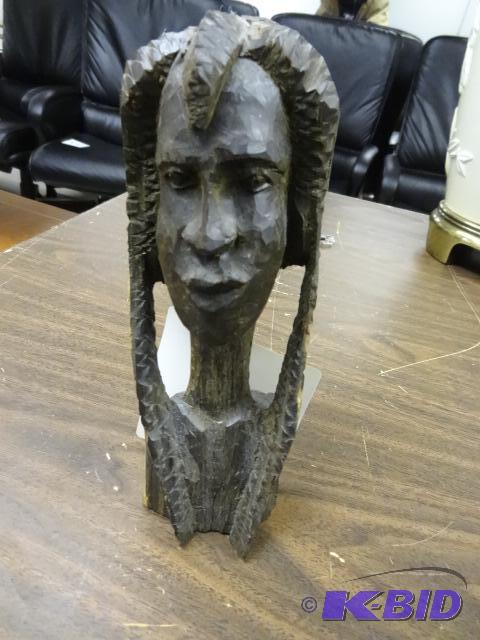 lot 27 image: Carved Womens Head Figurine. 8" Tall...