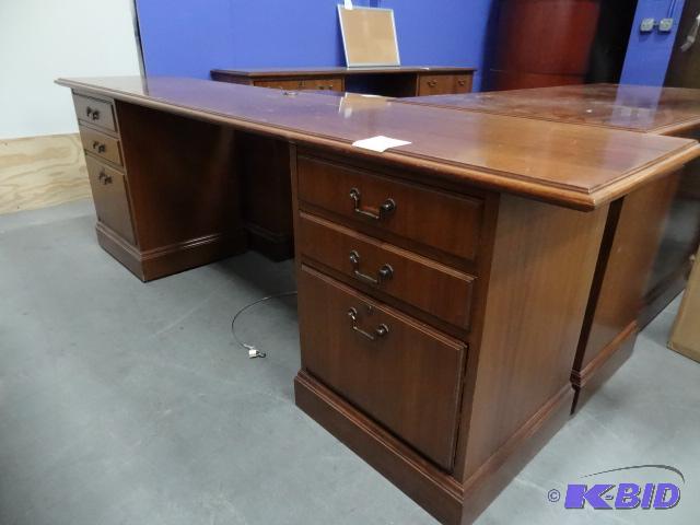 lot 273 image: Jofco Wood Desk. 6 Drawer. Has Locks and Key....