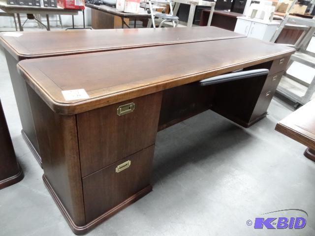 lot 278 image: Wood CredenzaDesk. 5 Drawer. Pull Out Keyboa...