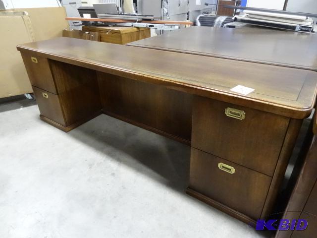 lot 282 image: Wood CredenzaDesk 4 Drawers 89 X 20 X 29...