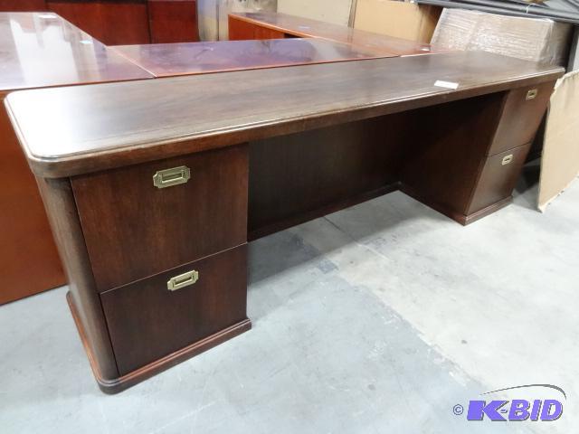 lot 283 image: Wood CredenzaDesk 4 Drawers 89 X 20 X 29...
