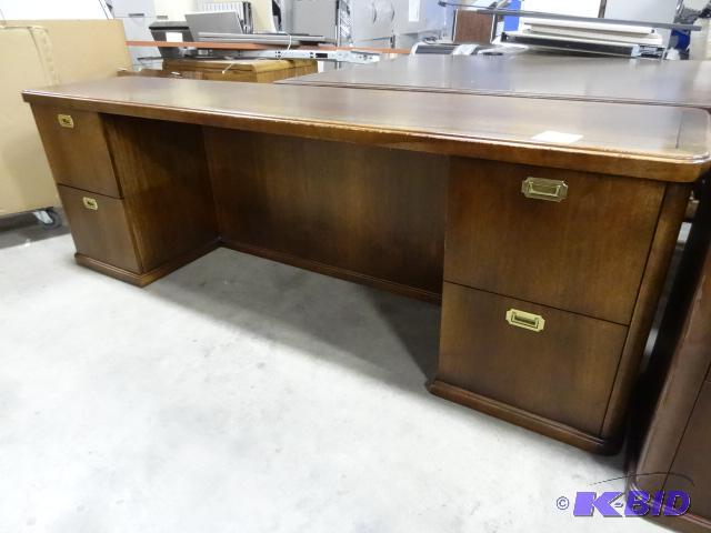 lot 314 image: Wood CredenzaDesk 4 Drawers 89 X 20 X 29...