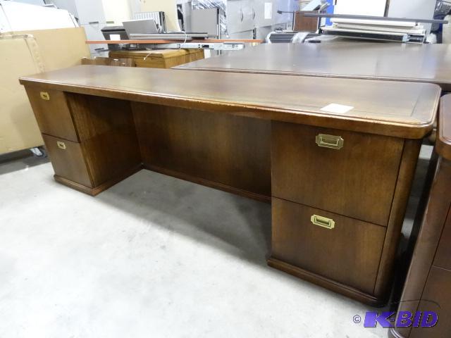 lot 317 image: Wood CredenzaDesk 4 Drawers 89 X 20 X 29 Wit...