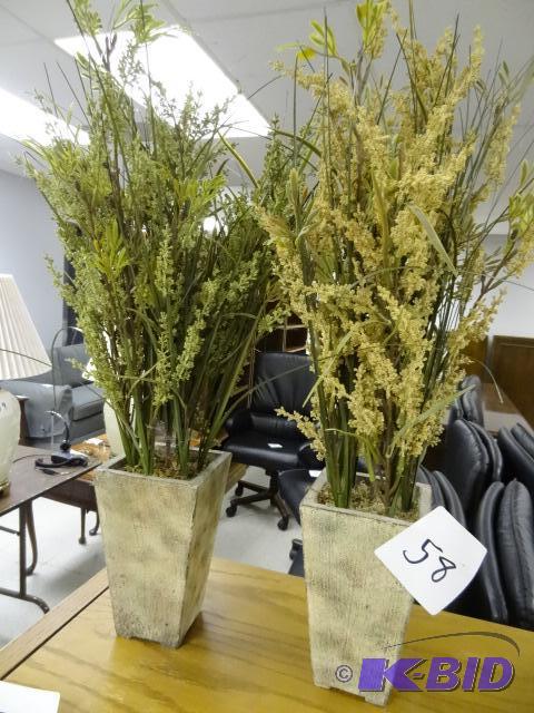 lot 58 image: 2 Clay Flower Pots with Artificial Plants. 8&...