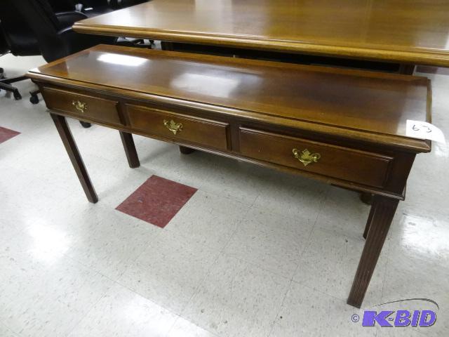 lot 63 image: Wood Table with 3 Drawers. Hickory Chair Comp...
