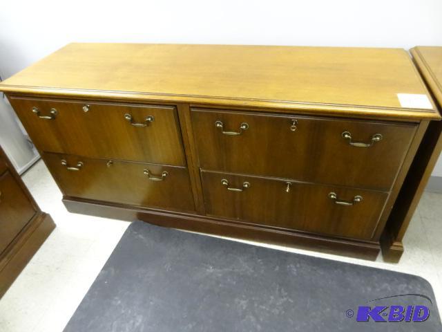 lot 71 image: Wood Credenza. 4 Drawer Lateral 60 X 19 X 29...
