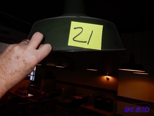 2 metal and porcelain hanging lamps. 18 in di...