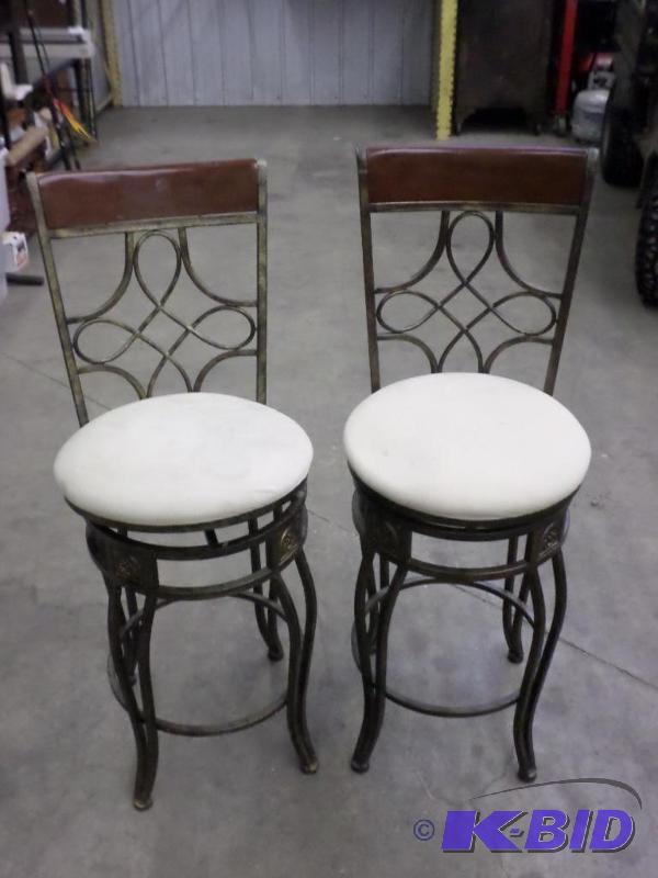 lot 59 image: (2) Steel-Framed Bar Stools, (1) Needs Repair...