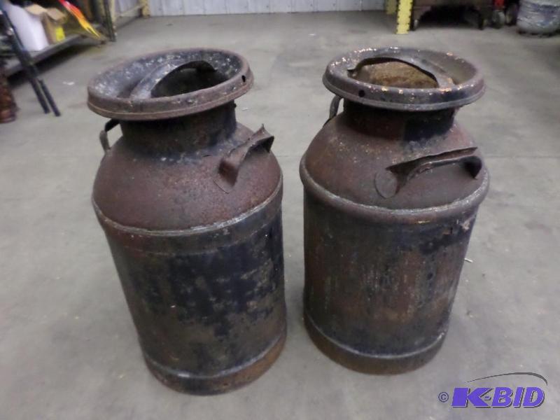 lot 73 image: (2) Vintage Steel Milk Cans...