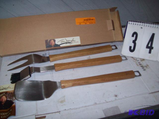 lot 34 image: Tom Douglas Stainless BBQ 3 Piece Tool Set, N...