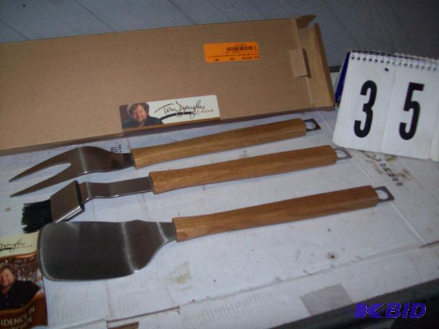 lot 35 image: Tom Douglas Stainless BBQ 3 Piece Tool Set, N...