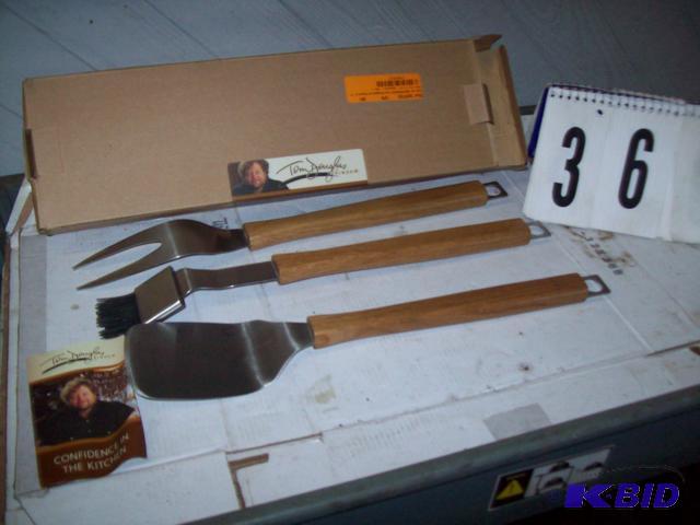 lot 36 image: Tom Douglas Stainless BBQ 3 Piece Tool Set, N...