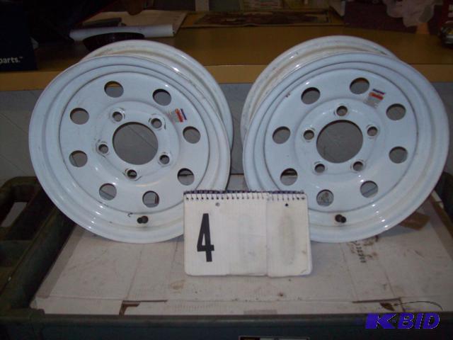 lot 4 image: Pair of 12" White Spoke Trailer Wheels...