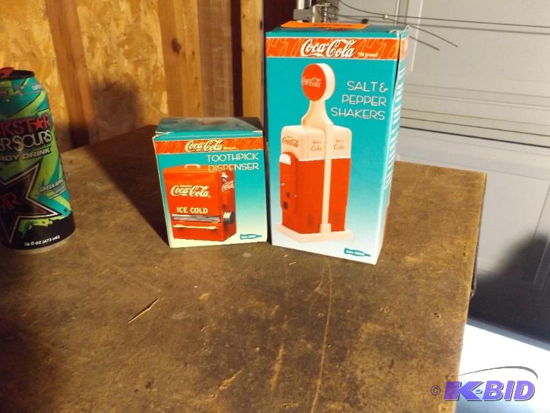 Coca Cola salt and pepper shakers and toothpi...