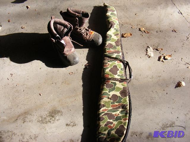 camo gun case and a pair of boots, sz 11...
