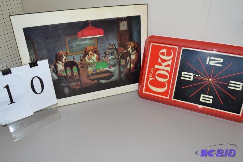 lot 10 image: Dogs playng poker & Coke clock