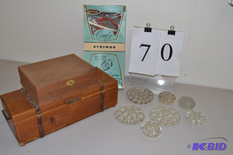 lot 70 image: flower frogs, wood boxes