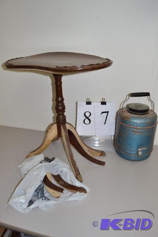lot 87 image: end table and vintage water cooler