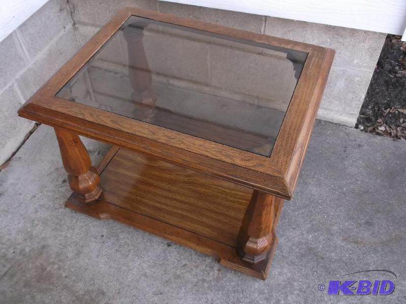 Oak Glass Top End Table Measuring 28&quot L ...