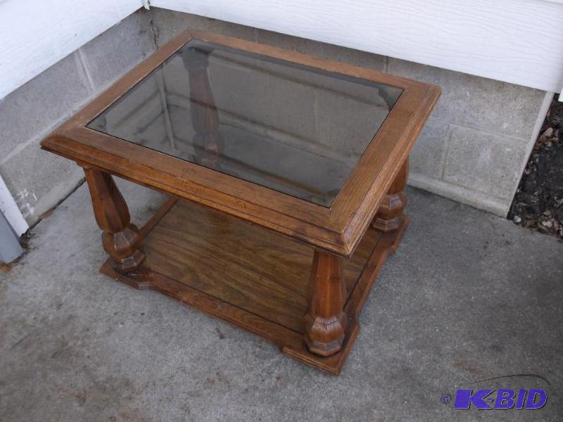 Oak Glass Top End Table Measuring 28&quot L ...