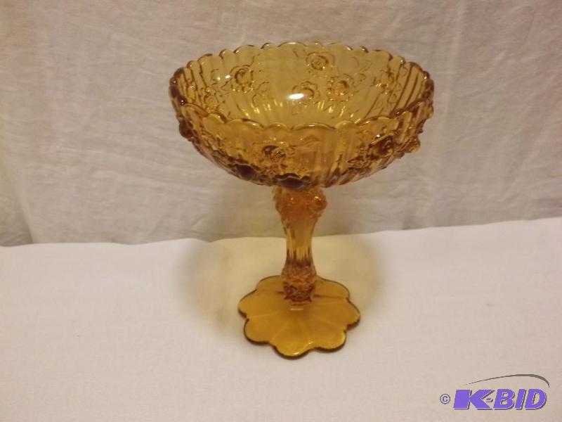 Vintage Amber Footed Candy Dish In Great Cond...