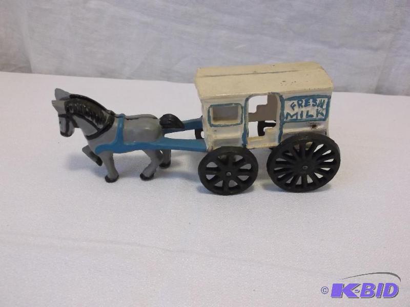 Vintage Cast Iron Toy Milk Wagon Measuring 6 ...